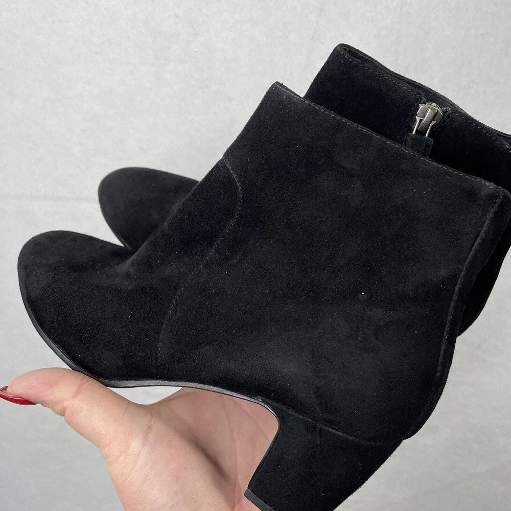 EILEEN FISHER‎ Black Suede Ankle Booties Size 8 Side Zip Block Heel Boots EUC